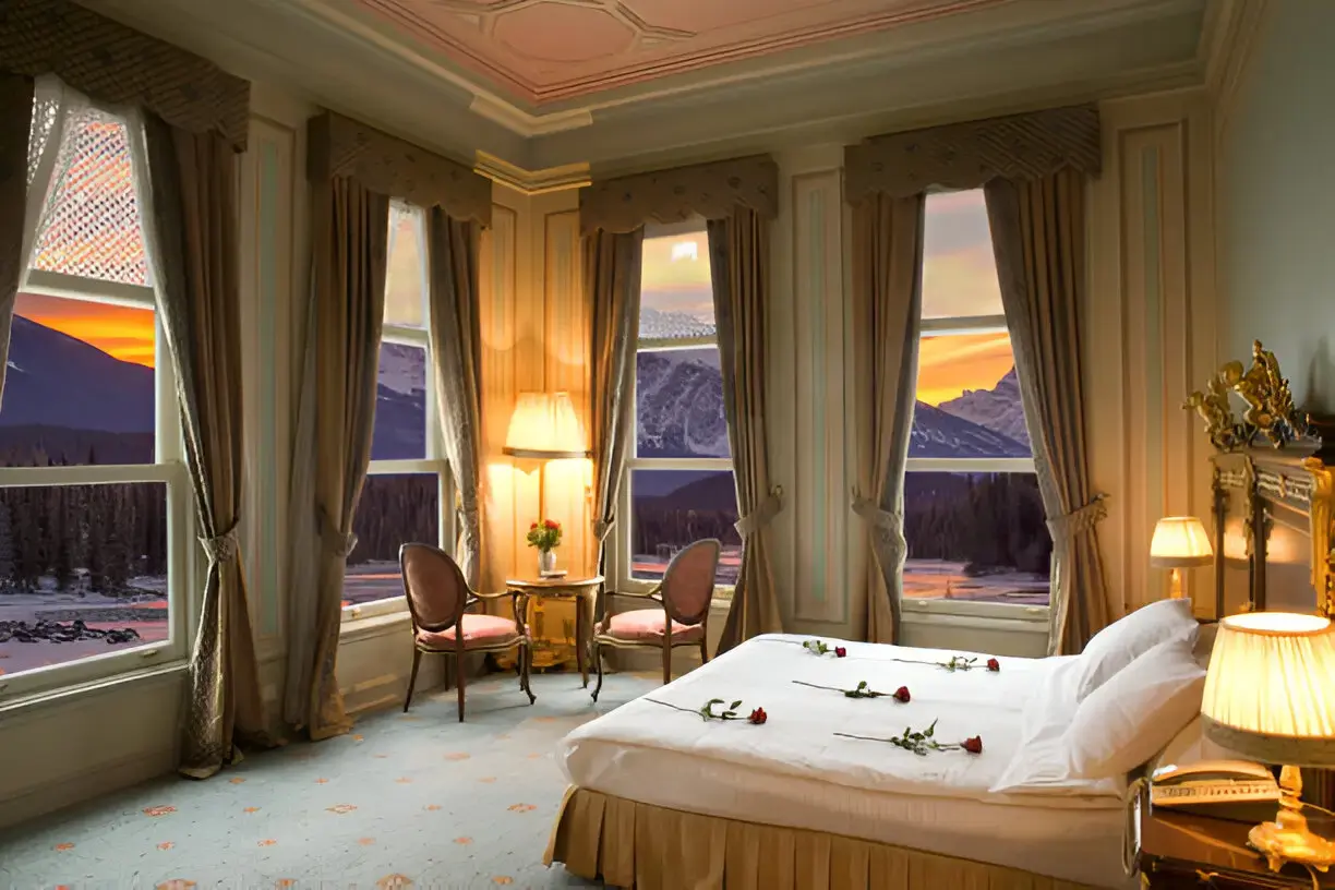 Luxirious Kashmir honeymoon, a hotel room adorned for a couple on honeymoon in kashmir